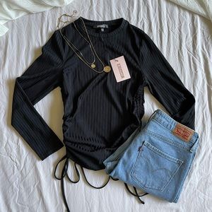 Missguided Black Ruched Long Sleeve Top